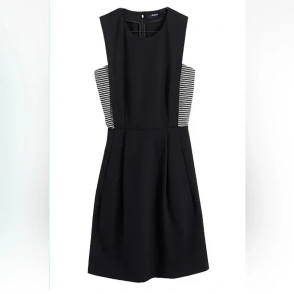 Madewell Black Sleeveless Fit & Flare Mini Dress with Striped Side Panels Size 0 - Picture 2 of 11